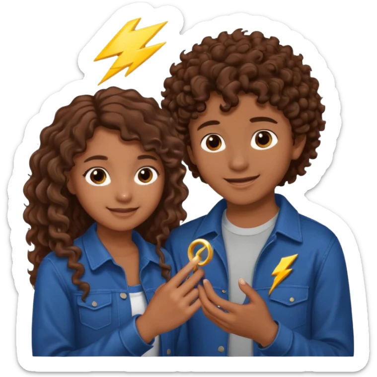 a 15 year old girl with brown curly hair but she has lightnings in it with a brown haired boy who gave her a promise ring sticker