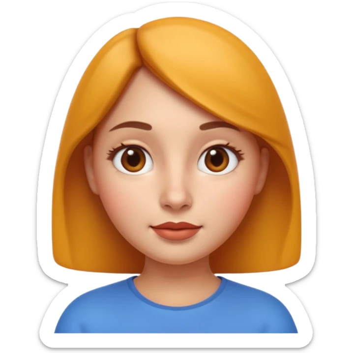 Ultra high quality 3D emoji style female avatar, Apple emoji inspired, smooth realistic 3D render.
Young woman with symmetrical cute face, soft rounded cheeks, small nose, glossy lips, big expressive brown eyes with subtle shine. sticker