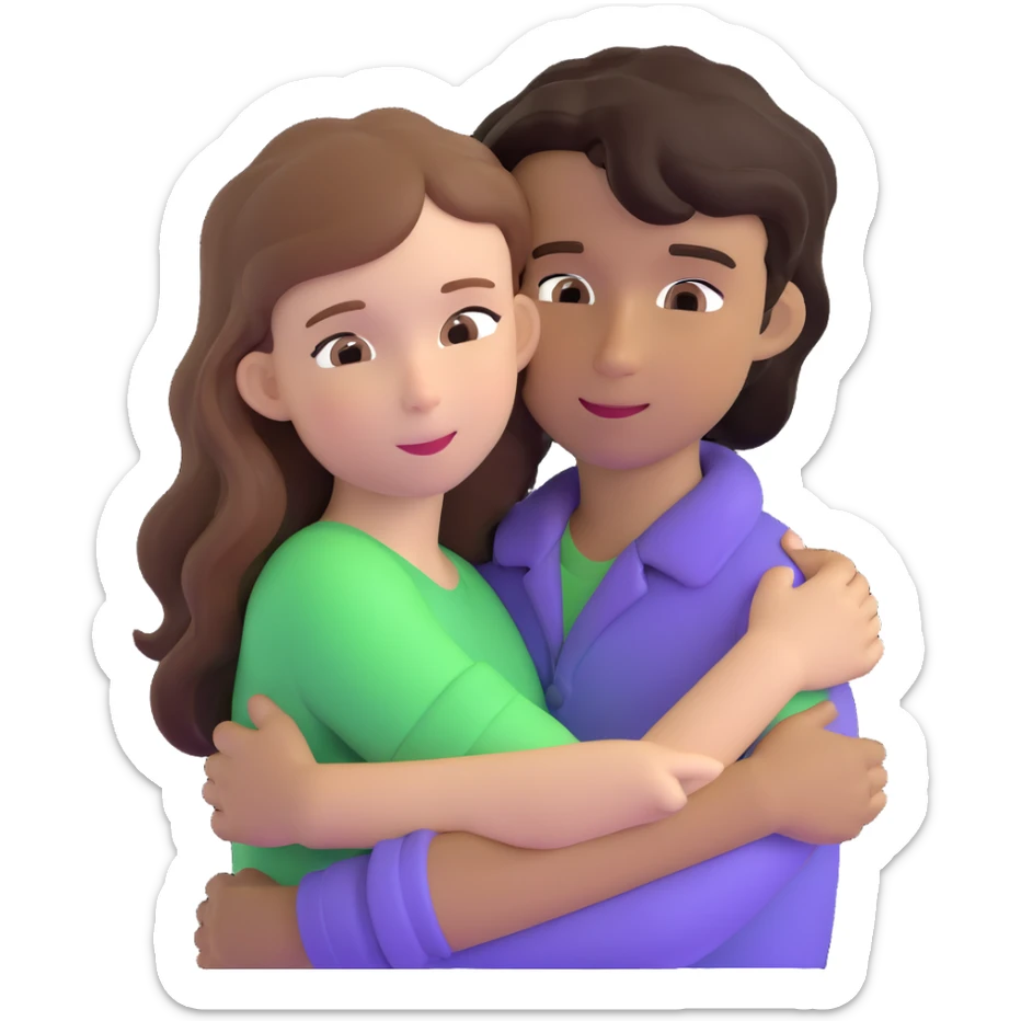 girl with long light brown hair and pale skin hugging a boy with short black wavy hair and tanned skin sticker