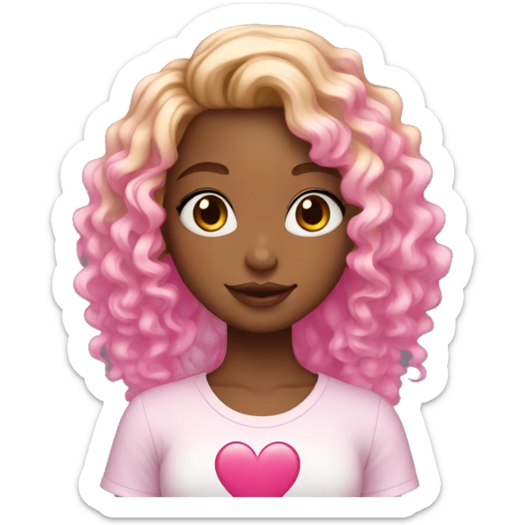 girl with blonde and pink curly ombre hair, holding a heart sticker