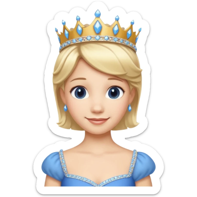 Princess in Blue Dress with Tiara, short Blonde Hair sticker