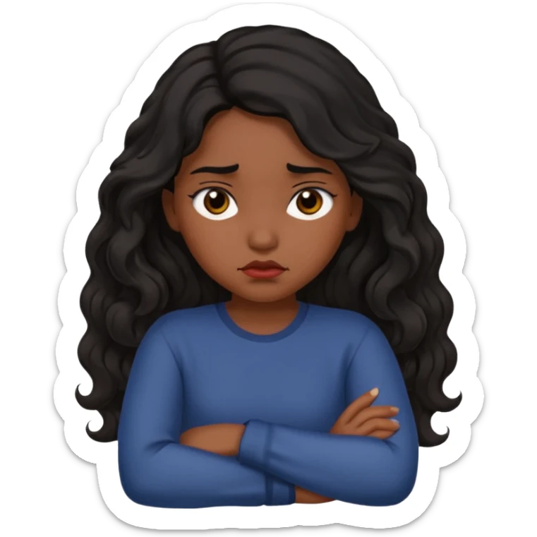 Hispanic girl with dark, long, wavy hair crossing her arms and pouting sticker