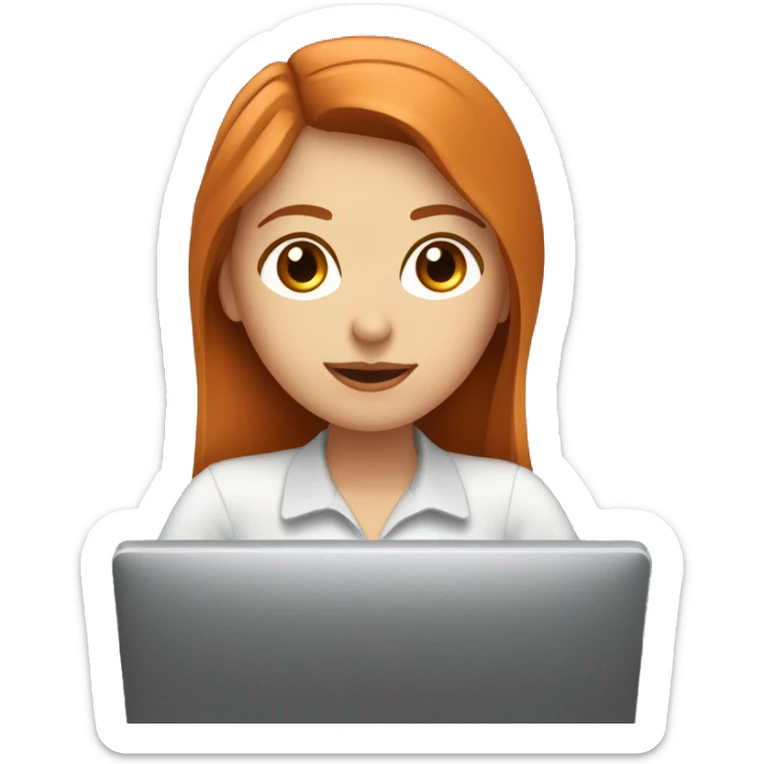A woman with copper hair, white skin and hazel eyes is working on her computer in front of her and this person is an engineer. sticker