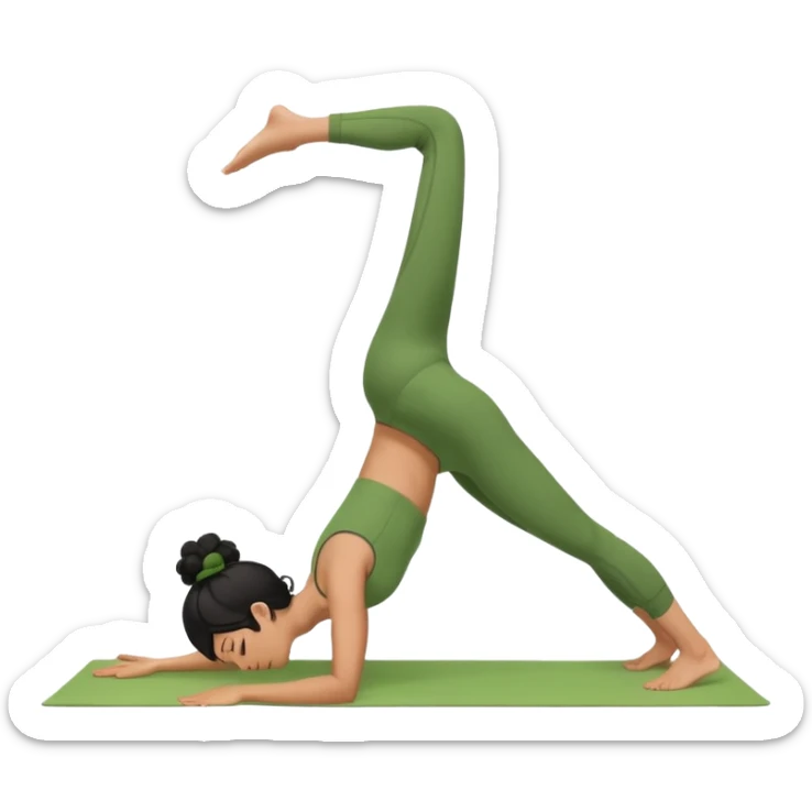 a woman with olive skin tone and curly black hair wearing green and doing a downward dog yoga pose sticker