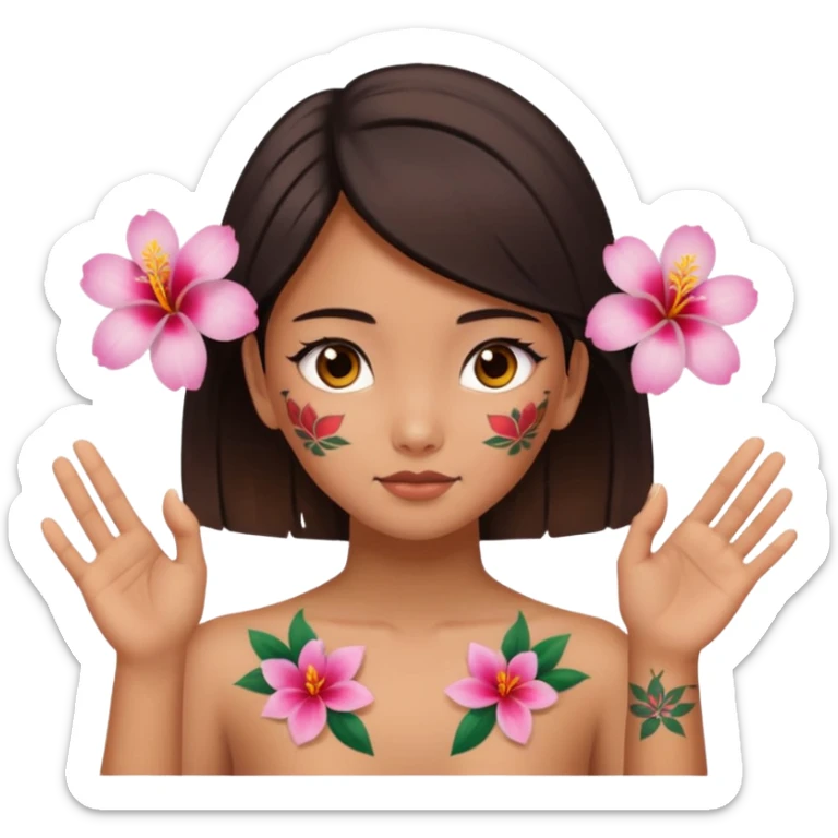 make me an image of a girl from hong kong with brown eyes and a hong kong flower tattoo on her back flipping off the camera sticker