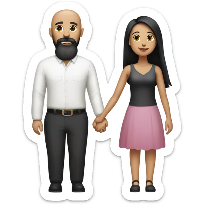 Bald man with black beard and girl long black hair holding hands sticker