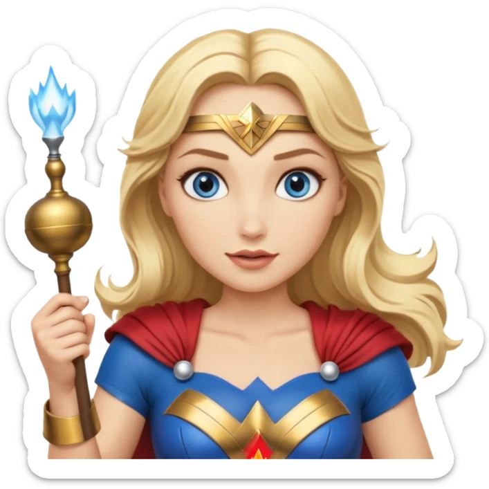 Blonde blue eyes Wonder Woman holding bell and baton sticker