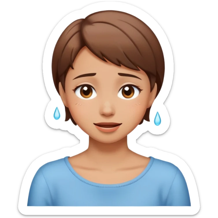 Girl happy tears with brown short hair crossing neck sticker