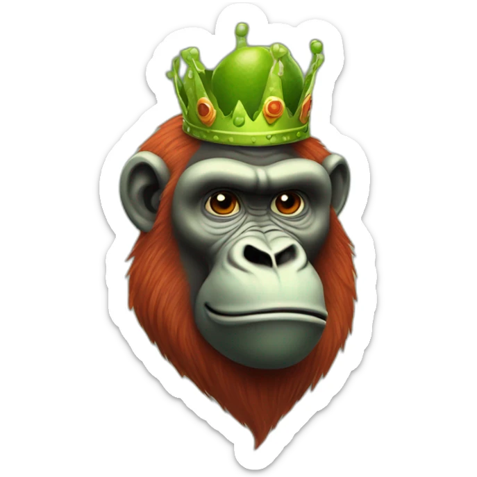 Red hair gorilla with lime green face with a crown on with a carrot in mouth sticker