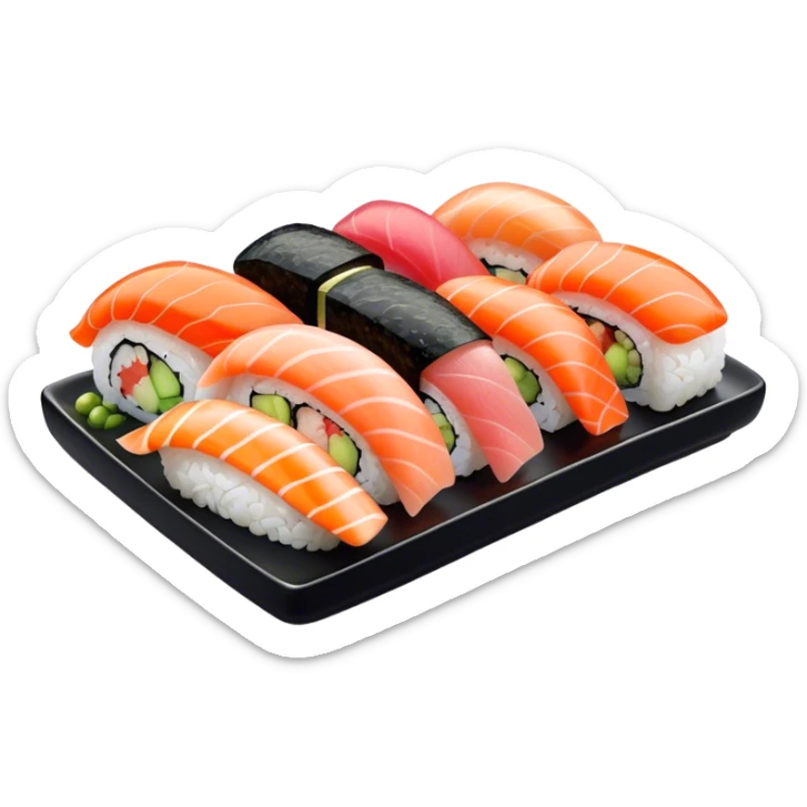 Sushi Cinematic Realistic Sushi Dish Emoji, depicted as one or two artfully arranged pieces of fresh sushi, rendered with delicate textures and subtle, natural lighting that highlights its refined simplicity. sticker