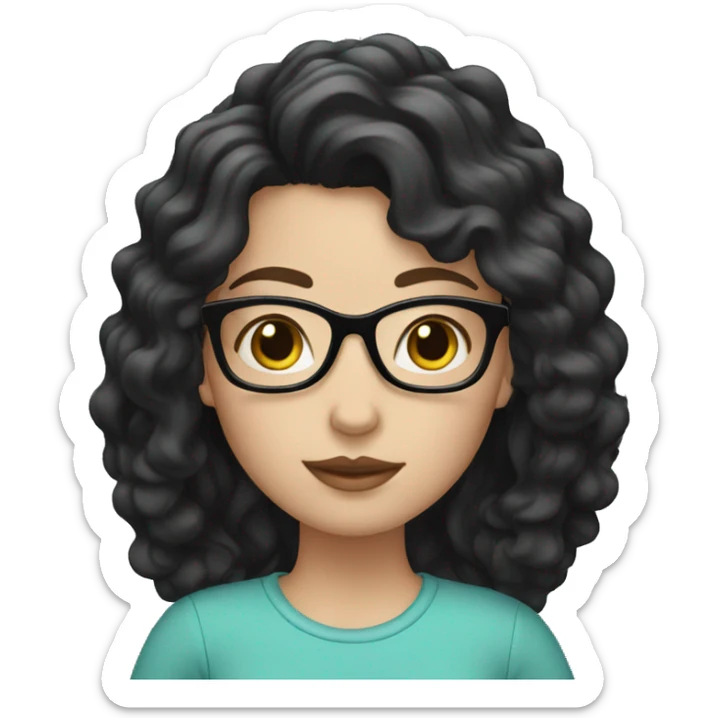 white girl with black wavy hair and glasses sticker