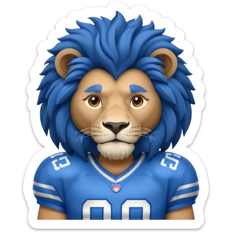 full blue color lion, wearing blue american football jersey sticker