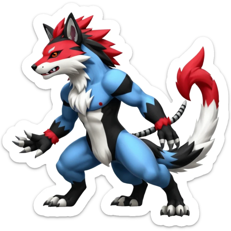Shiny furry cool Zeraora-WereGarurumon-Obstagoon-fusion sticker