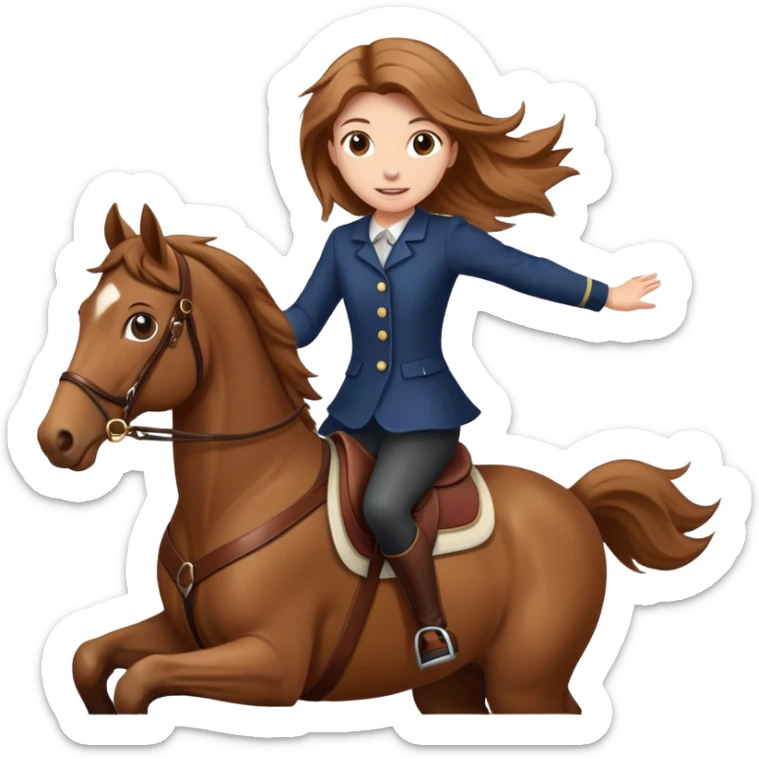 horse girl w light brown hair jumping on a brown horse sticker