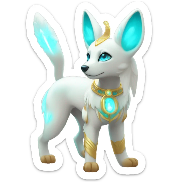 Shiny White Angelic Godly Ethereal Majestic Electric Albino Umbreon. cyan eyes and cyan markings. Golden Anubis-rings. full body sticker