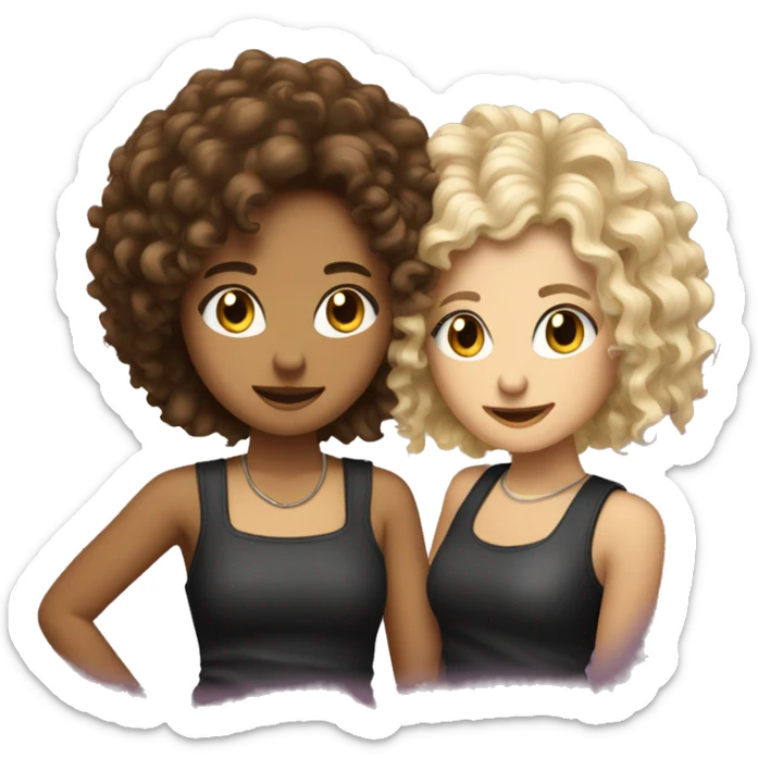 two girls in a music band one with curly brown hair and the other with blond short hair on a concert  sticker