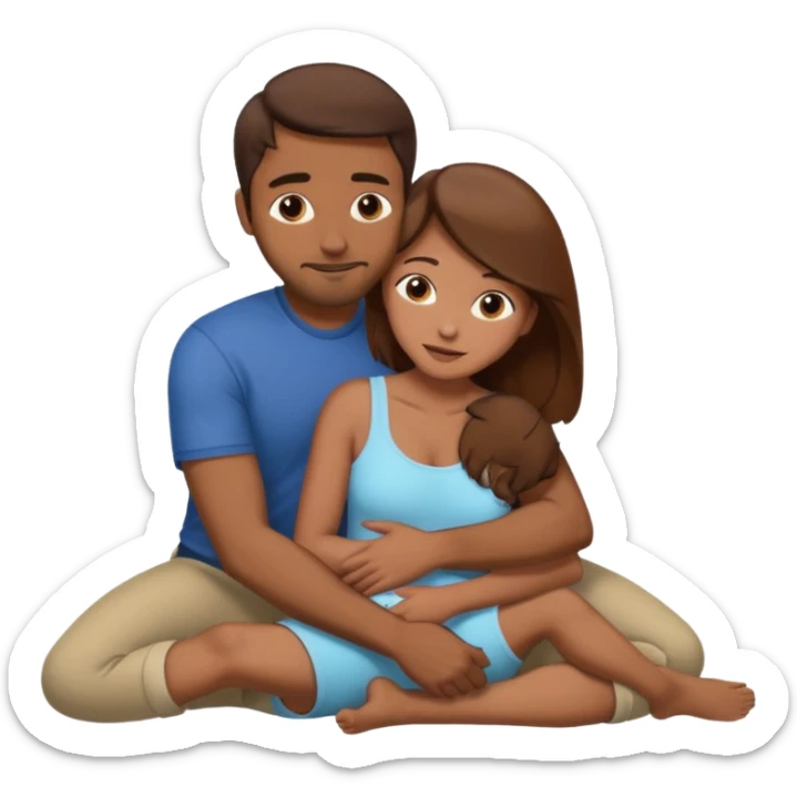 Brown Man with brown hair woman fully naked hugging sex on floor sticker