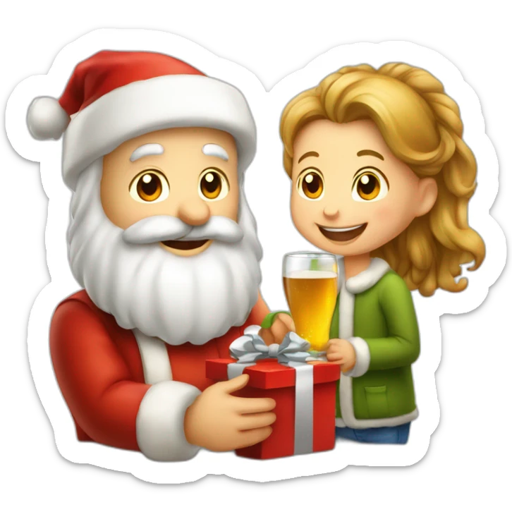 Père Noël qui offre un verre de bière à un enfant comme cadeau sticker