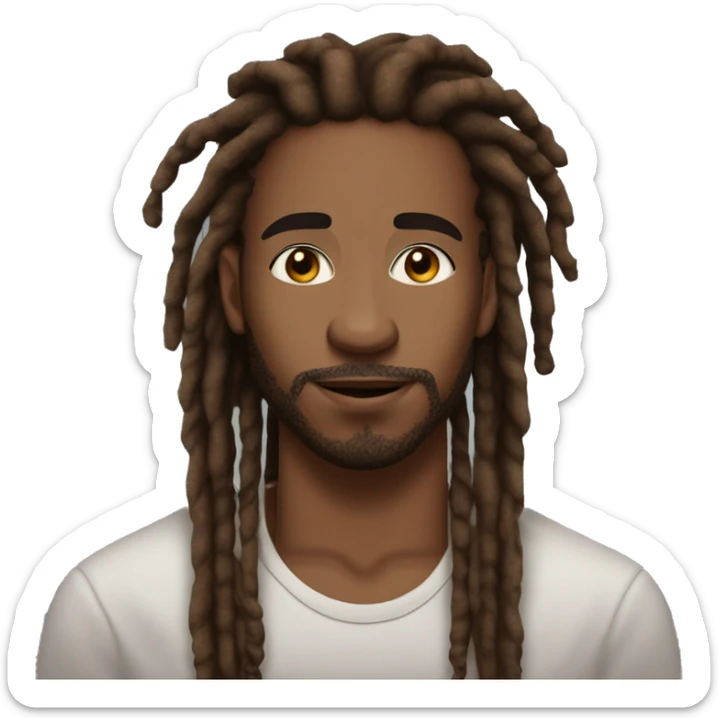 black guy in his 20's brown skin dreads but not long dreads they ara goatee but not connected it s like fuzz on his mustache and chin and he has decent lips and he has a gaze and has light eyes and nice eyebrows and long lashes half up half down dreads  sticker