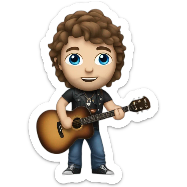 rock star white man with a guitar and brown hair and blue eyes and tattoos sticker
