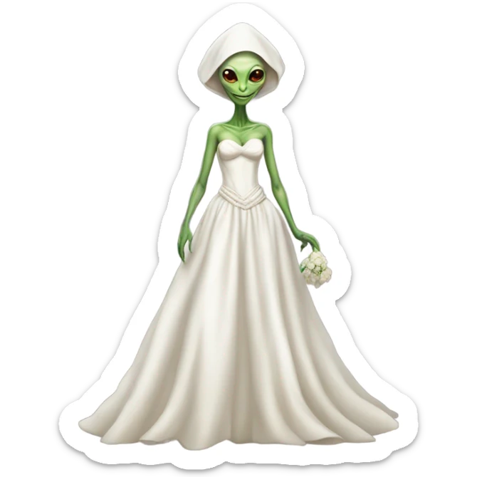 a Reptilian alien woman, full body, Wedding dress sticker