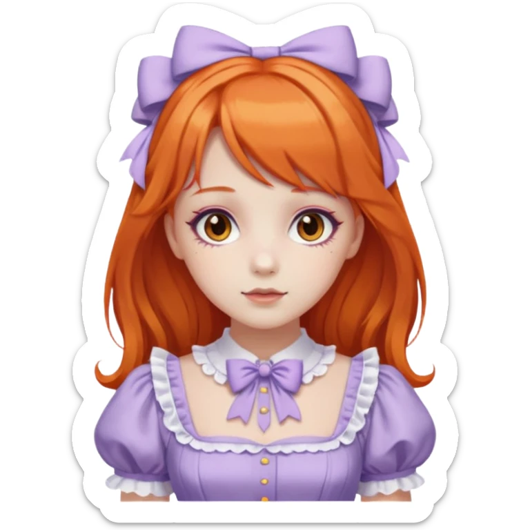 sweet lolita with orange hair, brown eyes, white skin, wearing a lilac dress sticker