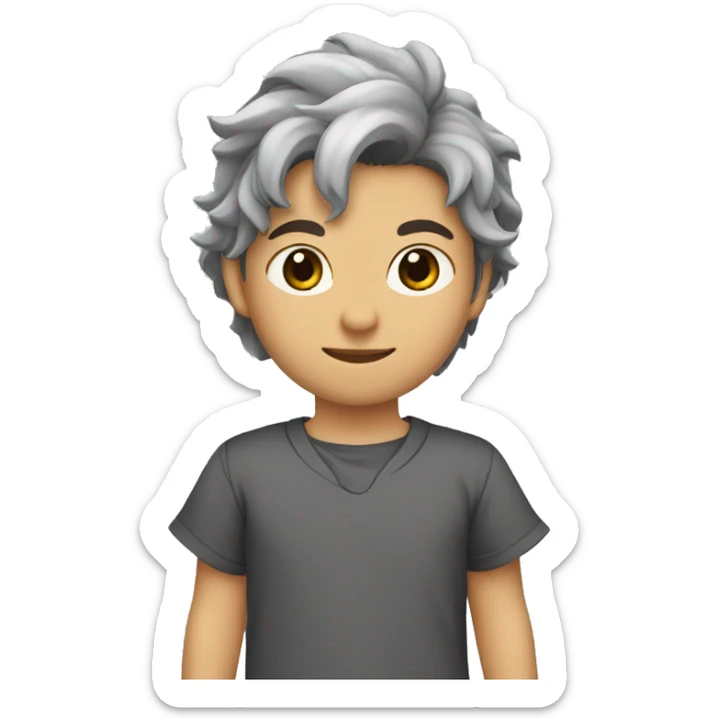 Chico de ojos marrones, con pelo gris, y vestido con pijama de dragón de color negro  sticker