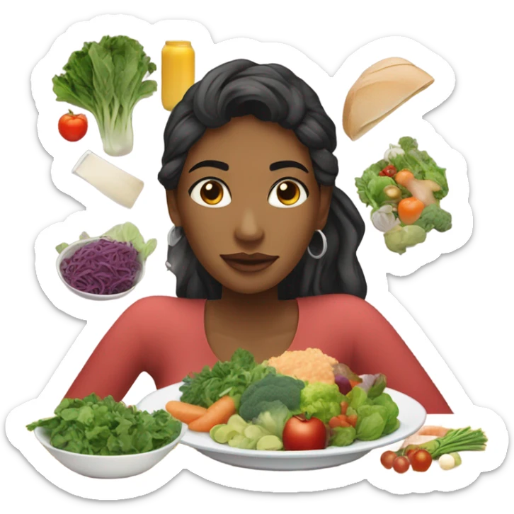 a woman looks at a plate of healthy food sticker