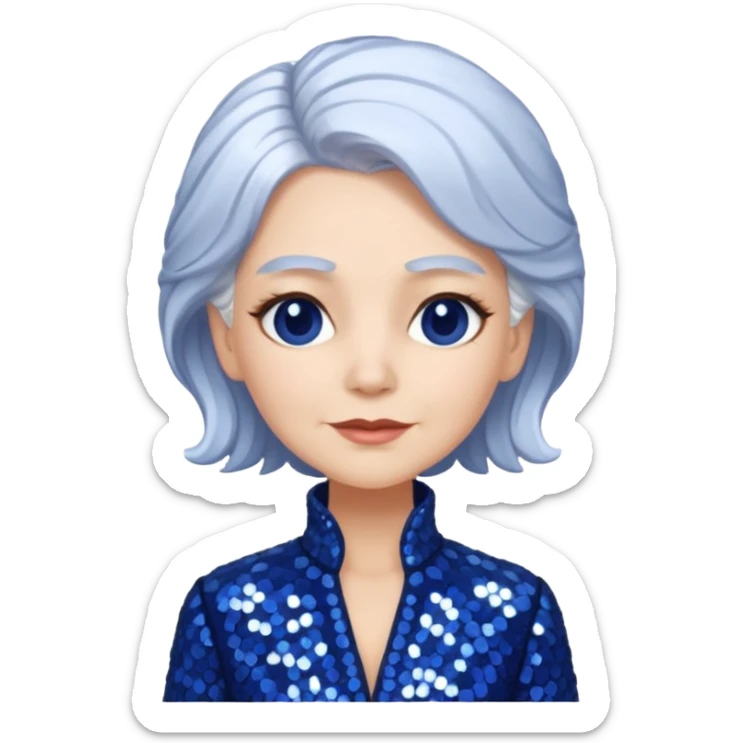 Madame Moribble from The Wizard of Oz with white hair, indigo sequin outfit sticker