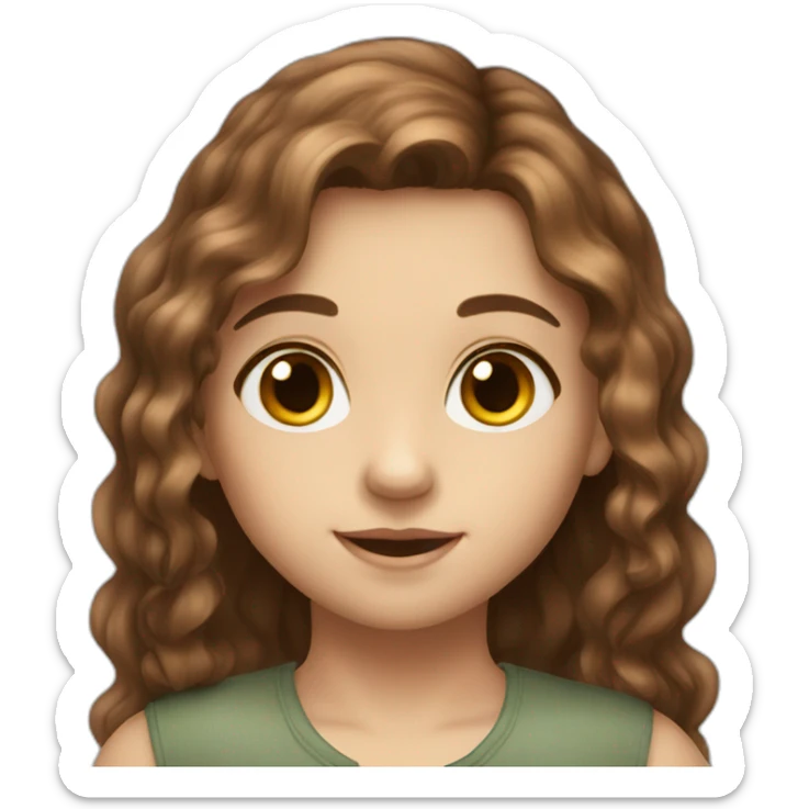 a beautiful child with chestnut shoulder-length hair and brown eyes  sticker