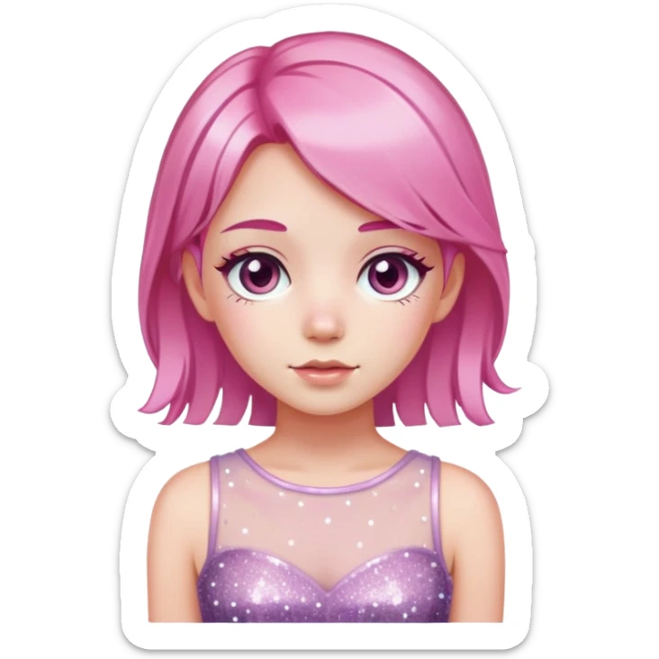pink-haired girl in dress with transparent layers with glitter  sticker