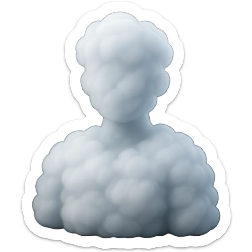 A person from the shoulders up, entirely composed of fluffy white convex clouds sticker