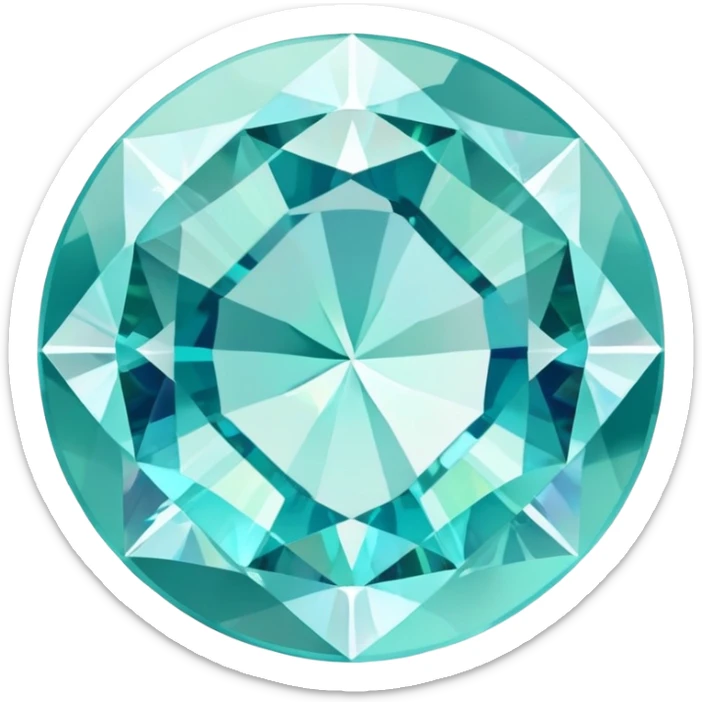 round cut aquamarine gem with pale blue-green color and swirling holographic color play sticker