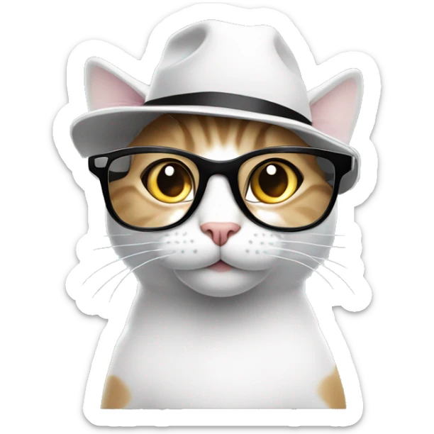 Mulatto hiphop confident business young adult cat pfp with smart glasses and white hat sticker