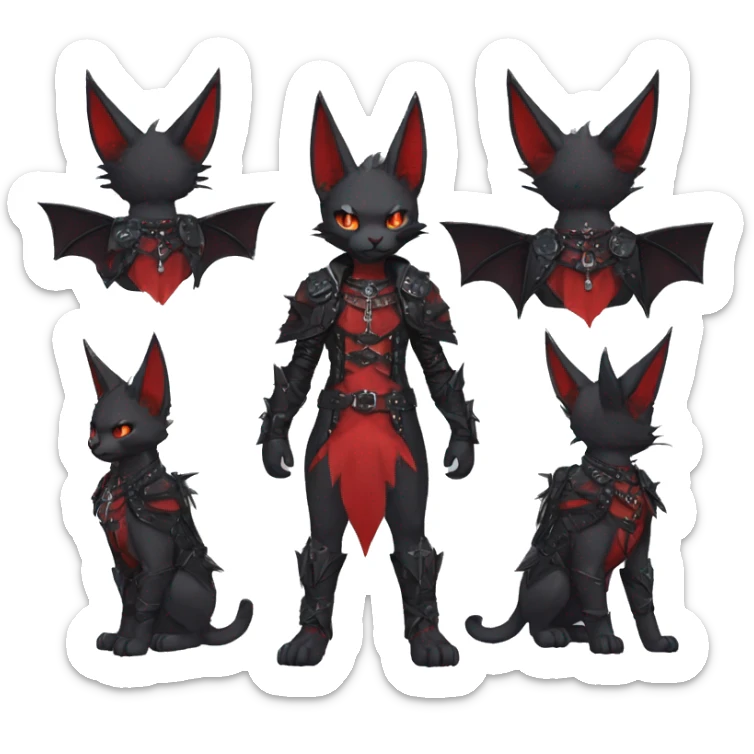 cool edgy black punk red ethereal fantasy nargacuga-bat-cat-Fakemon collar harness full body sticker