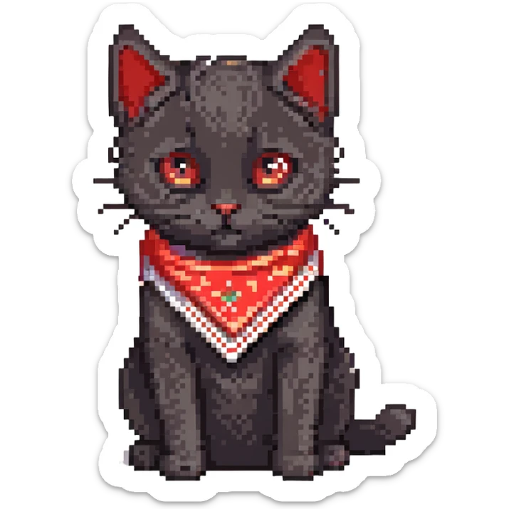 a little black socks cat with two uzis and a red bandana, he's just blasting!
 sticker