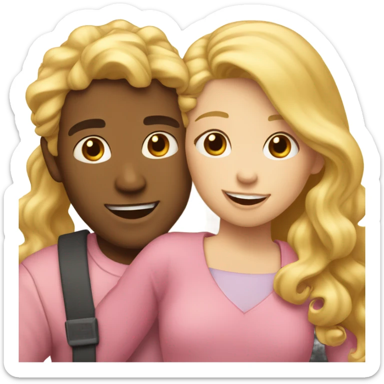 make a guy and a girl, they are hugging, the girl has pink long wavy hair, the guy has blonde hair sticker