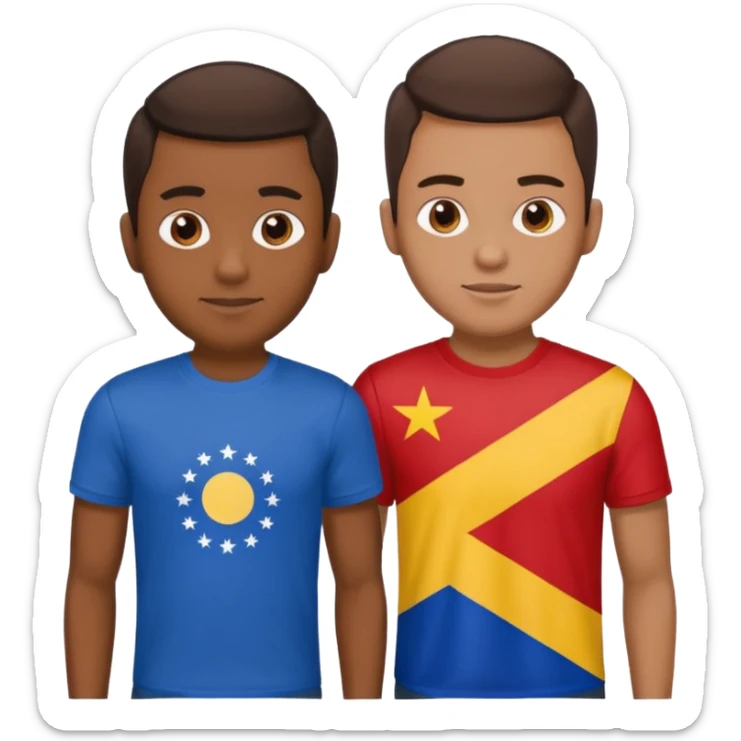 2 male Best buds , one in showing Philipines flag tshirt, one is showing Spain flag sticker