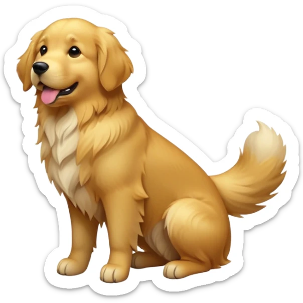 cinematic-[golden retreiver]-realistic-full-body-sitting-emoji,-tail-resting-loosely-beside-its-paws,-head-tilted-dramatically,-scruffy-[golden]-fur,-simplified-yet-realistic-focused-features,-highly-detailed,-glowing-with-an-almost-sarcastic-glow sticker