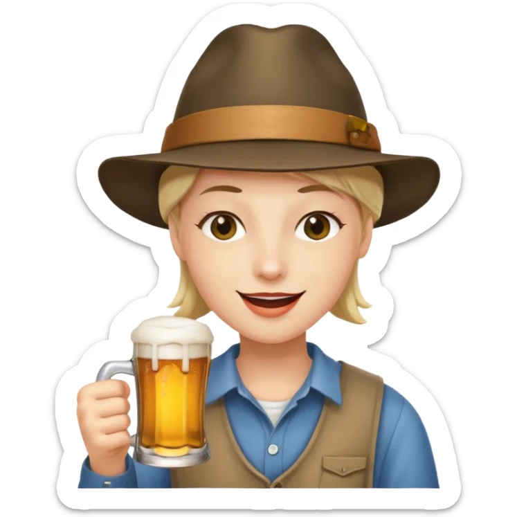 Erstelle das WhatsApp Emoji "zwinkerndes Gesicht" mit Bierkrug und Hut sticker