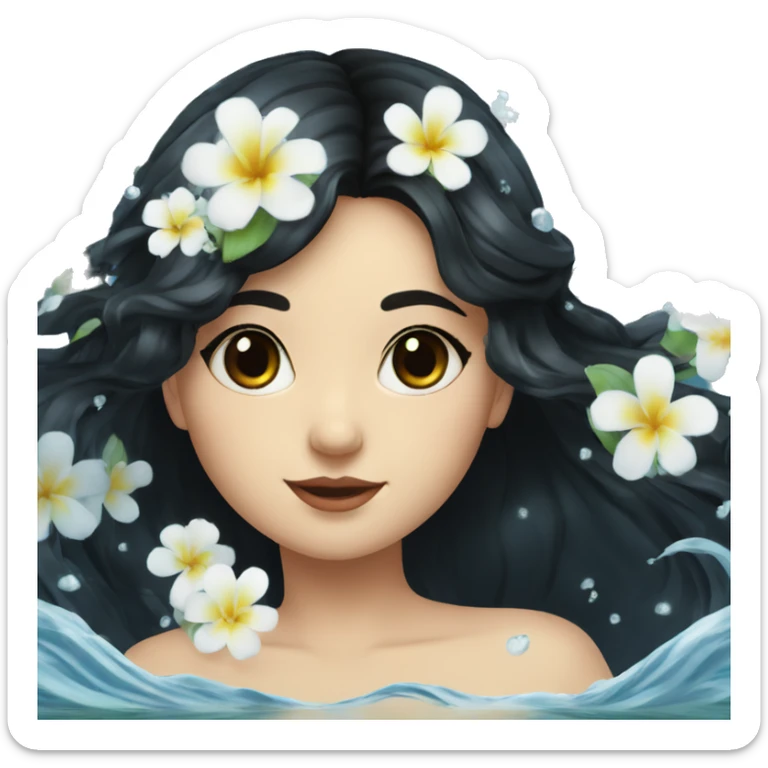 Pretty young Lady with black hair flowers in hair white dress surrounded by flowing water sticker