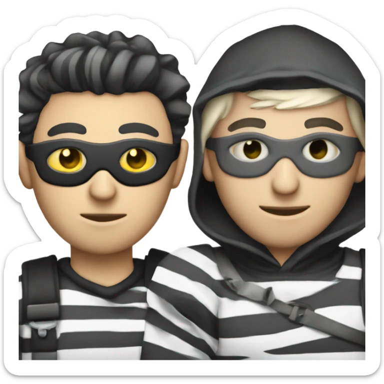 man with black and white striped shirt, black eye mask and a bag if money, like the robber/thief emoji sticker