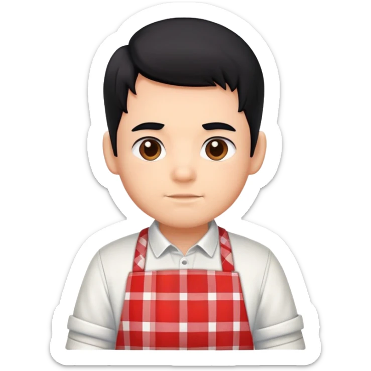 big boy with black hair all up, wearing a red and white plaid apron sticker