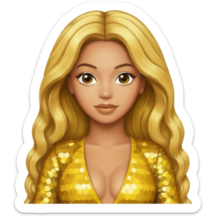 Beyonce from Destiny's Child with long golden blonde hair, yellow sequin outfit sticker