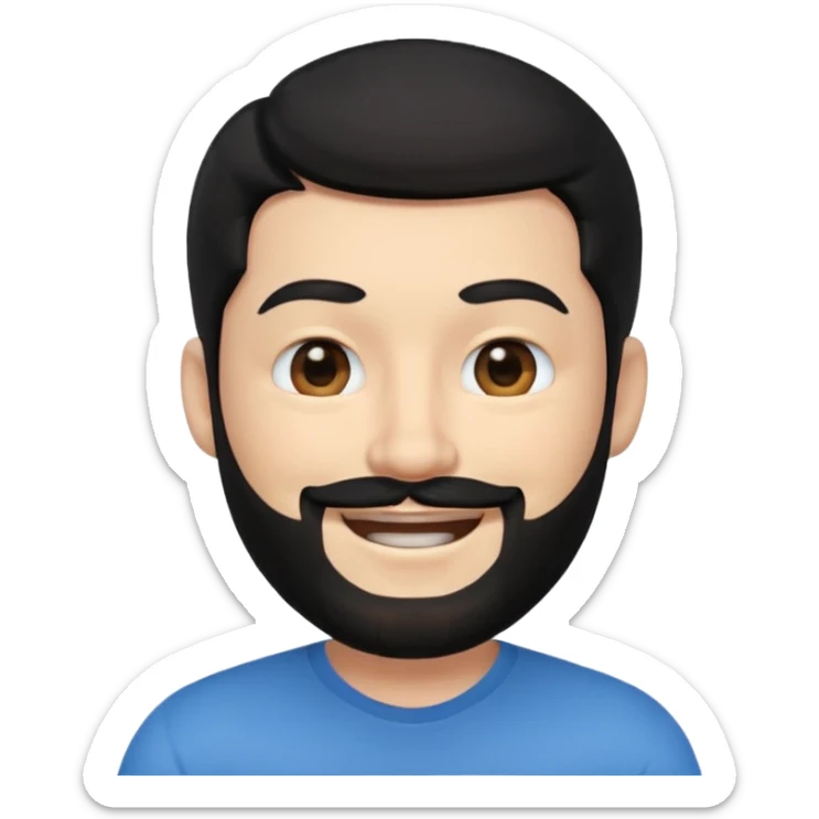 A 3D digital avatar, specifically an Apple Memoji, of a man with black hair and a black beard, winking with his right eye and smiling widely. He has blacl eyes. The image is a headshot on a white background. sticker