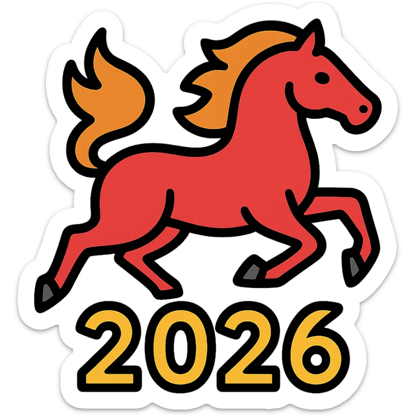 
Running red fire horse symbol of new year 2026 according to Asian Chinese calendar. greeting card or banner. vector illustration sticker