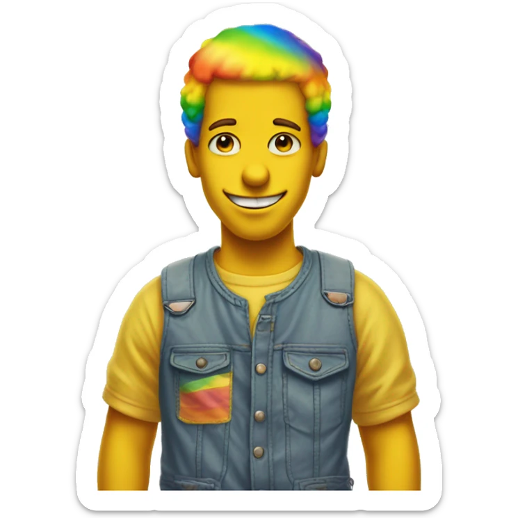 Boy with rainbow eyes and rainbow hair in simpsons yellow color skin  sticker