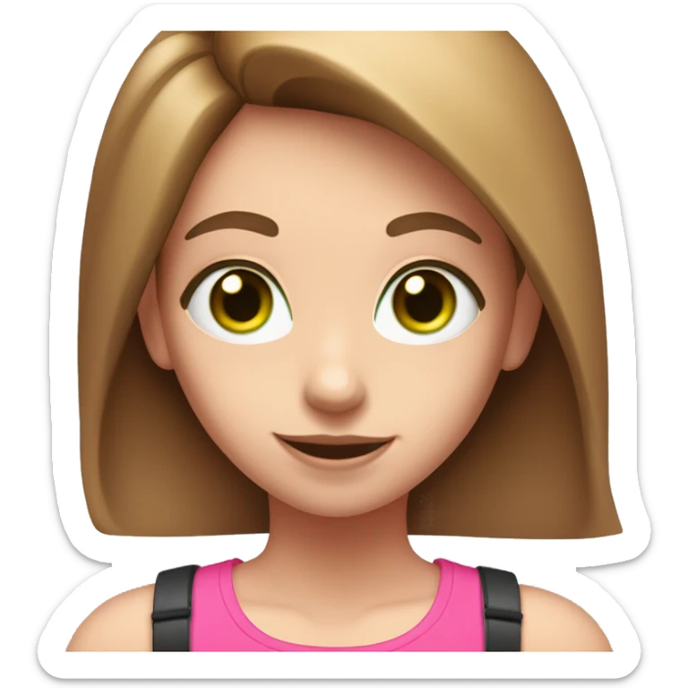 a girl with brown long straightened hair and with Green eyes with pink leggings and pink sports top with a protein shake in her hand sticker