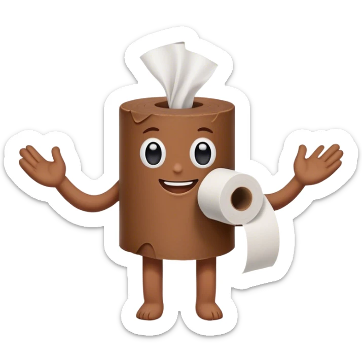 ONE brown poop holding hands with ONE toilet paper roll, standing , smiling, friends sticker