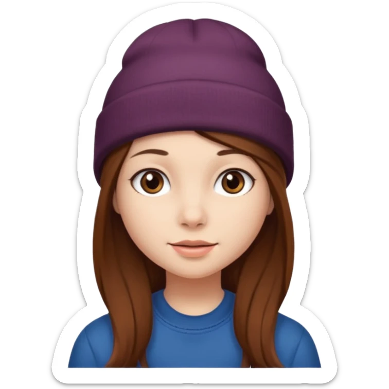 Girl with long brown hair and wearing a beanie
 sticker